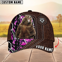 Maxcorners Bear Hunting Premium Leather Pattern Mutilcolored Personalized Name 3D Cap
