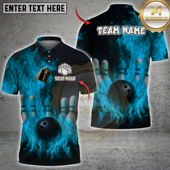 Maxcorners Bowling And Pins Flame Multicolor Customized Name, Team Name 3D Shirts