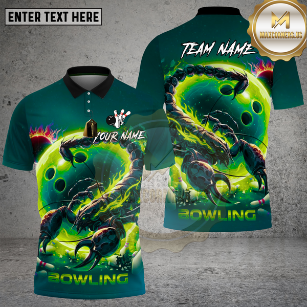 Maxcorners Bowling Neon Scorpion Cosmic Strike Design Multi Options Personalized Name Team Name 3D Shirt