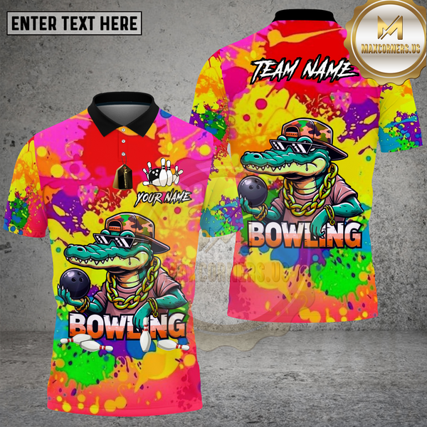 Maxcorners Bowling Crocodile Graffiti Splash Streetwear Design Multi Options Personalized Name Team Name 3D Shirt