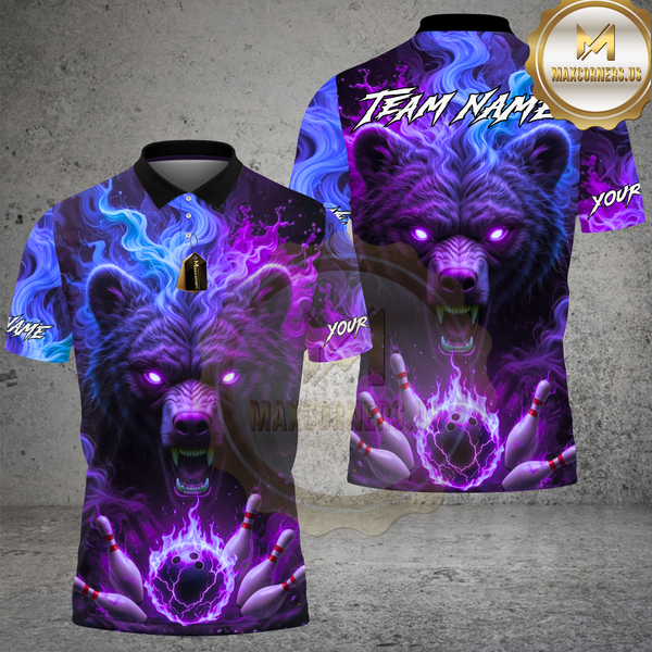Maxcorners Bowling Electric Bear Lightning Energy Design Multi Options Personalized Name Team Name 3D Shirt