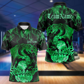 Maxcorners Custom Green Fire Flame Viking Dragon Bowling Men Polo Team Shirts, Celtic Bowling Shirts LM113