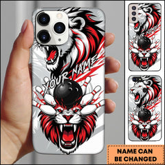 Maxcorners Bowling Red White Lion Roaring Personalized Name Phone Case