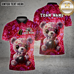 Maxcorners Bowling Cute Teddy Bear Neon Graffiti Style Multi Options Personalized Name Team Name 3D Shirt