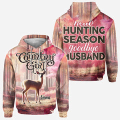 Maxcorners Hello Hunting Season Goodbye Husband, Personalized Hunting All Over Shirt, Personalized 3D Hoodie For Hunting Lover TU2611
