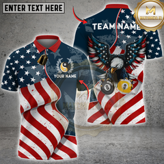 Maxcorners Billiards Sport American Eagle Yin Yang 8 Ball Flag Design Personalized Name 3D Unisex Shirt