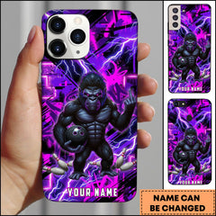 Maxcorners Bowling Purple Lightning Gorilla Personalized Name Phone Case