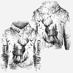 Maxcorners Country Style Black White, Personalized Hunting All Over Shirt, Personalized 3D Hoodie For Hunting Lover TU2611