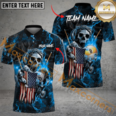 Maxcorners Ball 8 & Ball 9 Fire Skull US Flag Jersey Multicolor Options Personalized Name, Team Name 3D Polo Shirt (4 Colors)
