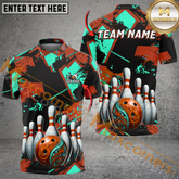 Maxcorners Ball And Pins Two World Collapse Graffiti Bowling Jersey Multicolor Option Customized Name, Team Name 3D Polo Shirt