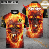 Maxcorners Skull Flame Billiard Jersey Multicolor Options Personalized Name, Team Name 3D Polo Shirt (4 Colors)