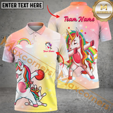 Maxcorners Funny Unicorn Bowling Jersey Multicolor Option Customized Name, Team Name 3D Polo Shirt