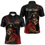 Maxcorners Custom Black And Red Pirate Bowling Men Polo Shirts, Bowling Team Bowling League Shirt LM154