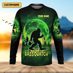 Maxcorners Bassquatch Green Neon Bigfoot Fishing Shirt, SPF Shirt For Men, Gift For Fisherman, Bass Fishing