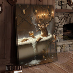 Maxcorners Deer Gentleman Sitting by Fireplace Wrapped Canvas