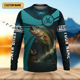 Maxcorners Teal Green Color Tournament Fishing Shirts, SPF Long Sleeve Shirts, Fishing Shirts For Men