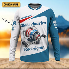 Maxcorners Make America Reel Again Patriotic Fishing Shirt, Performance Fishing Shirts, Fishing Shirts For Men