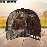 Maxcorners Bear Hunting Premium Leather Pattern Mutilcolored Personalized Name 3D Cap