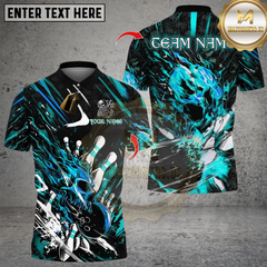 Maxcorners Bowling Flame Skull Strike Multicolor Customized Name, Team Name 3D Shirts
