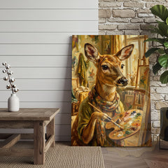 Maxcorners Whimsical Deer Artist Canvas - Anthropomorphic Wildlife Painter Print