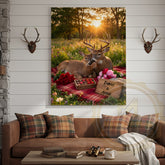Maxcorners Loving Deer Couple Meadow Sunset Personalized Name Canvas
