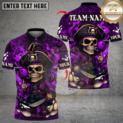 Maxcorners Bowling Pirate Captain Skeleton Multicolor Customized Name, Team Name 3D Shirts