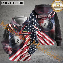 Maxcorners Billiard American Flag Patriot Customized Name, Team Name 3D Polo Shirt