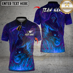 Maxcorners Bowling Flame Grim Reaper With Fire Wolf Multicolor Customized Name, Team Name 3D Shirts