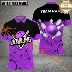 Maxcorners Ball And Pins Basic US Flag Bowling Jersey Multicolor Option Customized Name, Team Name 3D Polo Shirt
