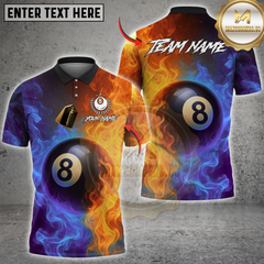 Maxcorners Billiard 8-Ball Fire and Ice Pool Multicolor Customized Name, Team Name 3D Shirt