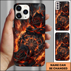 Maxcorners Darts Black Rose Fire Dartboard Personalized Name Phone Case