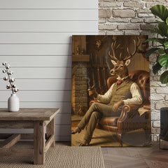 Maxcorners Deer Chef Flipping Pancake in Rustic Kitchen Wrapped Canvas