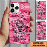 Maxcorners Artist Hunting - Pretty In Pink Dangerous In Camo Deer Hot Pink Personalized Name Phone Case