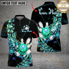 Maxcorners Bowling Butterfly Floral Strike Multicolor Customized Name, Team Name 3D Polo Shirt