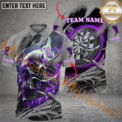 Maxcorners Darts Flame Skull Mutilcolor Options Personalized Name, Team Name 3D Polo Shirt