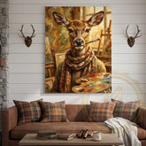 Maxcorners Vintage Style Deer Canvas Art - Artistic Stag with Paintbrush Decor