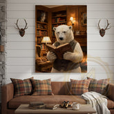 Maxcorners Wise Polar Bear Reading Book Cozy Library Canvas