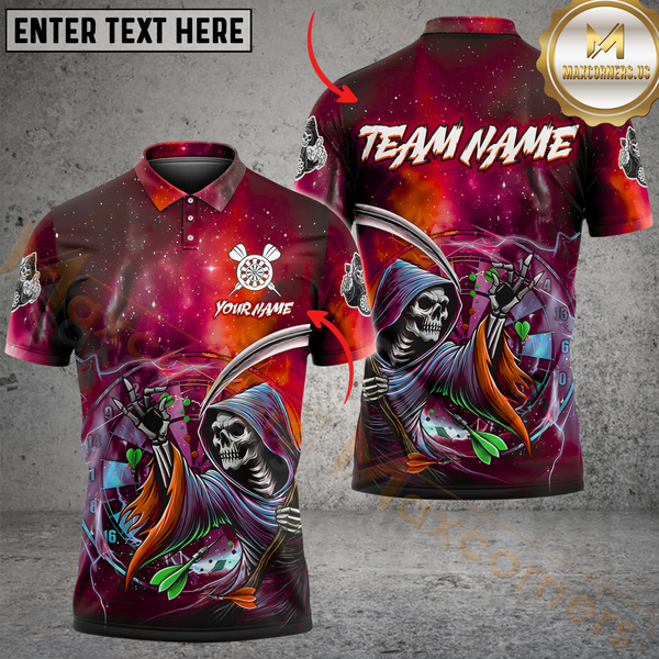 Maxcorners Darts Galaxy Reaper Multicolor Option Customized Name, Team Name 3D Polo Shirt