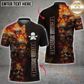 Maxcorners Fiery Skull Bowling Jersey Multicolor Options Personalized Name, Team Name 3D Polo Shirt