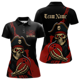 Maxcorners Custom Black And Red Pirate Bowling Men Polo Shirts, Bowling Team Bowling League Shirt LM154