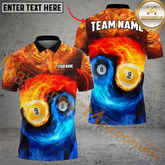 Maxcorners Billiard Ball 8 And Ball 9 Blue Red Fire Multicolor Options Personalized Name, Team Name 3D Polo Shirt (4 Colors)
