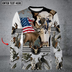Maxcorners Mule Deer Hunting American Flag Camo 3D All Over Printed Long Sleeve Shirt