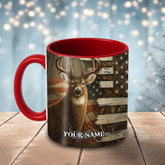 Maxcorners Deer American Flag Rustic Style Multicolor Options Personalized Name 3D Ceramic Mug