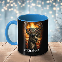 Maxcorners Deer Cool Sunglasses Fire Flag Multicolor Options Personalized Name 3D Ceramic Mug