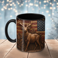 Maxcorners Deer American Flag Rustic Style 3D Ceramic Mug