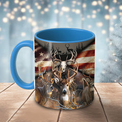 Maxcorners Deer Hunting American Flag Skull Art Multicolor Options 3D Ceramic Mug