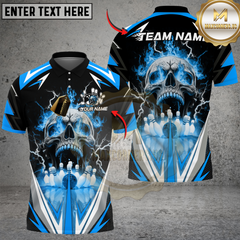 Maxcorners Bowling Flaming Skull Strike Multicolor Customized Name, Team Name 3D Shirts