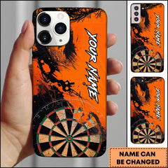 Maxcorners Darts Orange Black Splash Dartboard Personalized Name Phone Case
