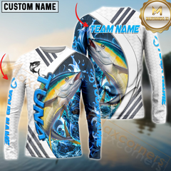 Maxcorners Tuna Fishing White Blue Lava Sun Protection Personalized Name, Team Name Long Sleeve Shirt