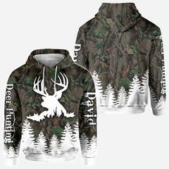 Maxcorners Deer Hunting Camo Forest White Silhouette Buck Personalized Name 3D Hoodie TU2611